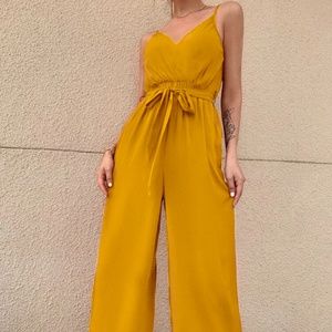 VICI (Sage) - Thin Strap Belted Jumpsuit